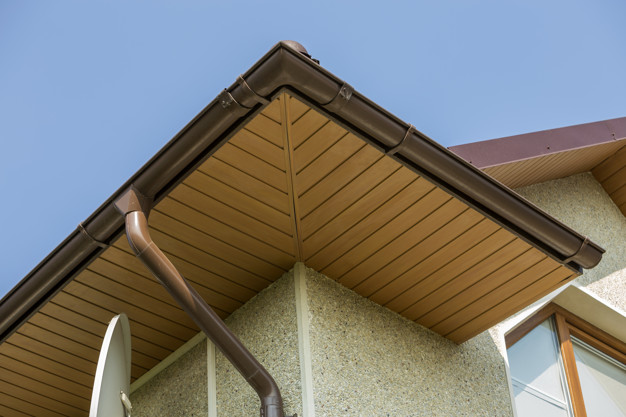 Bottom view detail of new modern house top with decorative lamp